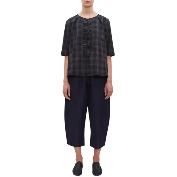 Bryn Walker Capri Pants. Linen Blend Elastic Waist. Lagenlook. Navy, Sz M NWT - Picture 8 of 12